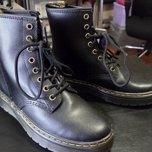 Dr. Martens Black Ankle Boots with Gold Accents